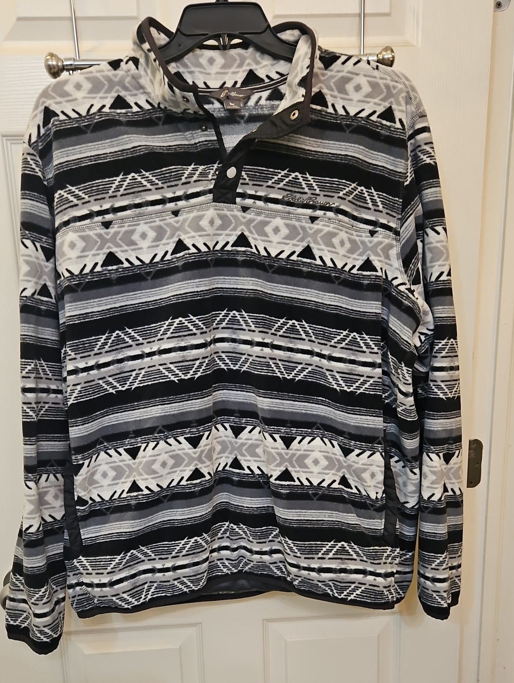 Eddie Bauer Black & Gray Patterned Quarter-Snap Pullover